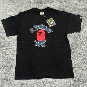 Bape Black Tee with Red and Blue Graphic